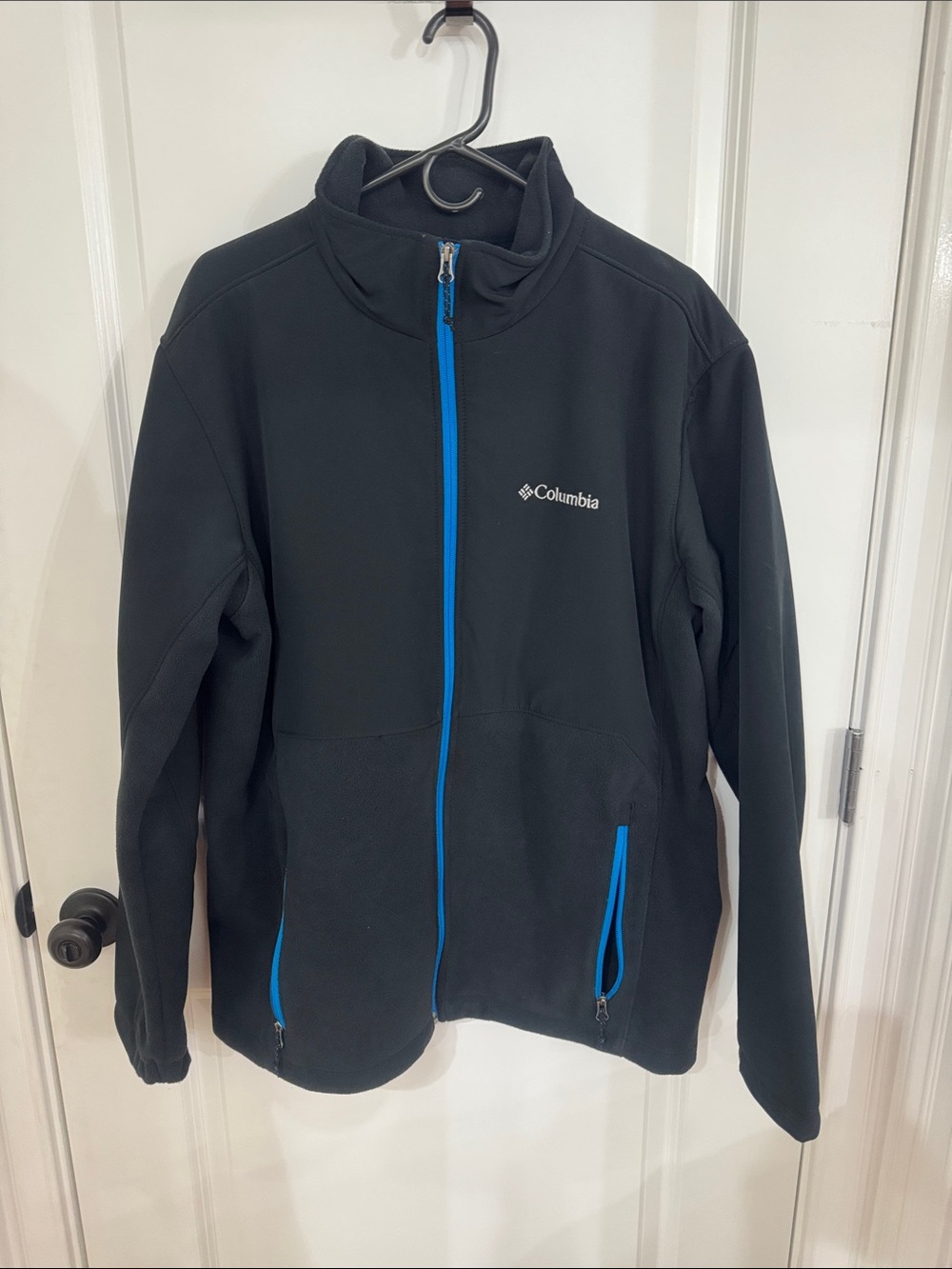 Columbia Black Jacket with Bright Blue Zippers